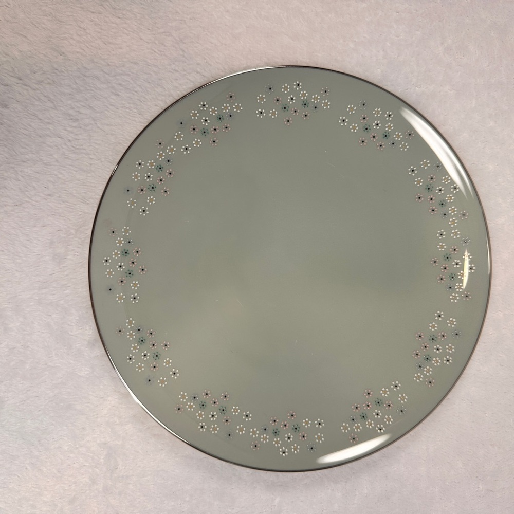 Lenox Fine China CHALET Mint Green Raised Dot Floral Silver RBREAD PLATE 6.25”